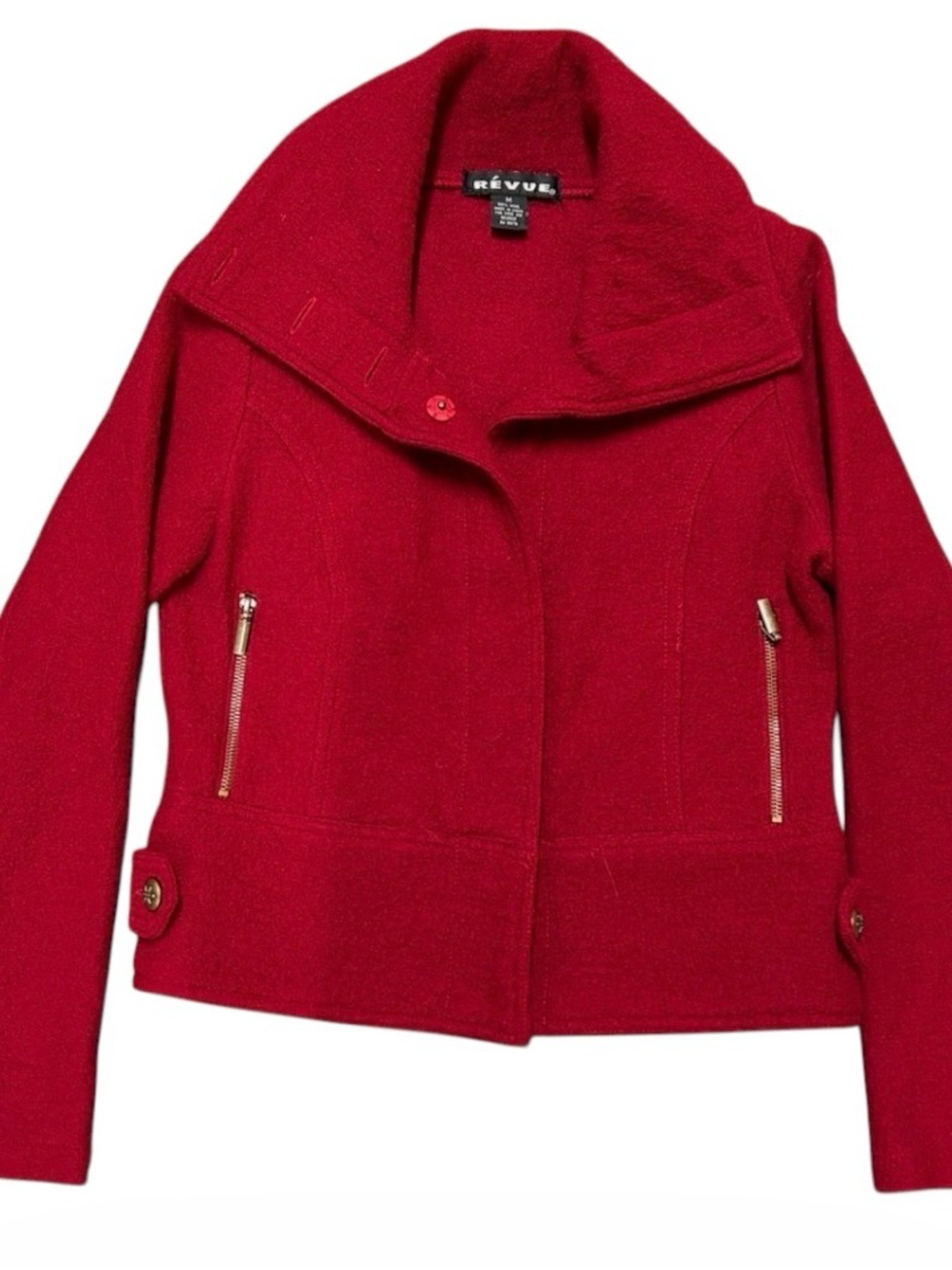Revue 100% Wool Collared Zip Pocket Red Jacket Sz M
